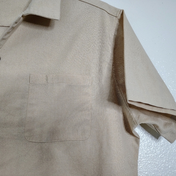 Coofandy Men's Beige Short Sleeve Shirt Linen Blend Sz L Pocket Chest - Picture 5 of 12